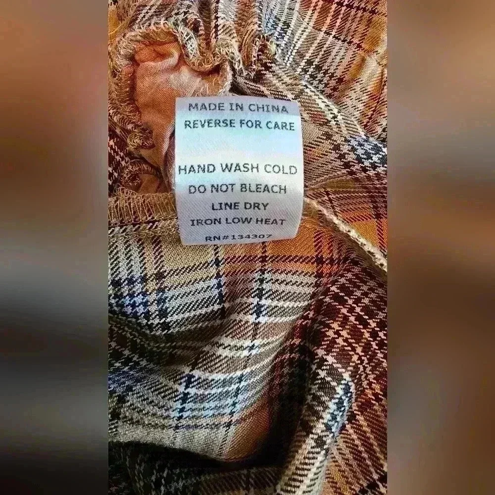 LUMIERE Womens Pants Ruffled Elastic Waist Cuffed Trousers Plaid Sz Large - Picture 5 of 7